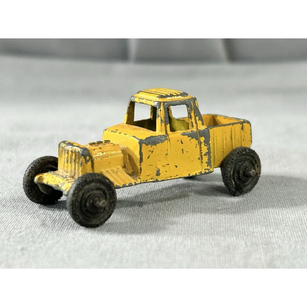 Vintage 60's Tootsietoy hot rod or roadster pickup truck yellow die cast w/wear